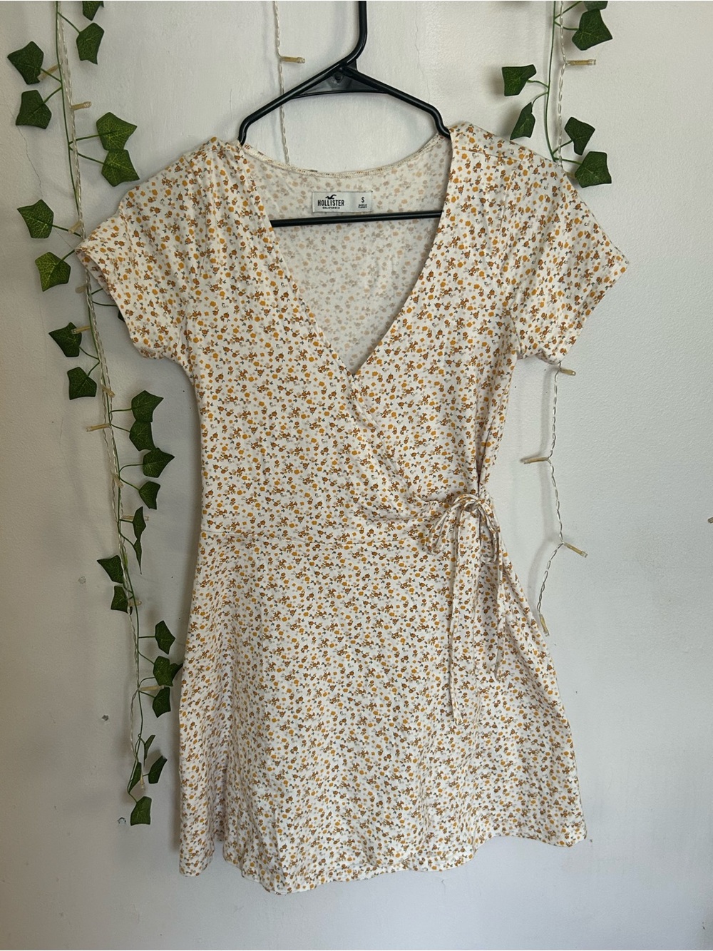 Hollister White Mini Wrap Dress with Yellow Floral Print